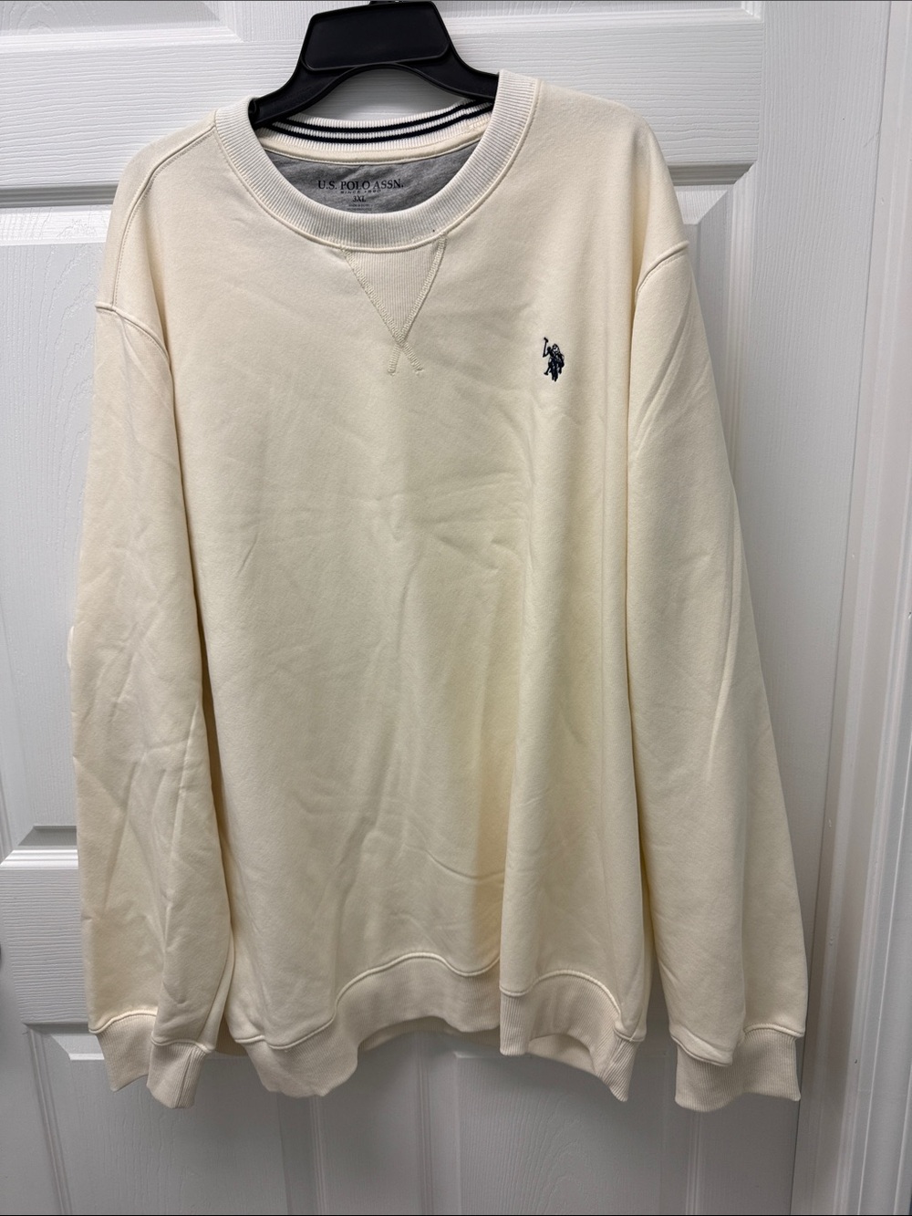U.S. Polo Assn. Men's Ivory Crewneck Sweatshirt with Navy Logo